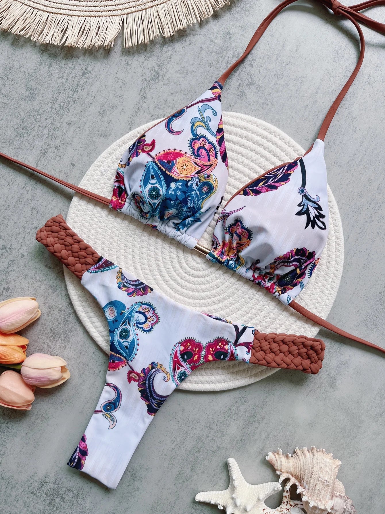 Print Halter Mini High Cut Bikini Women Two-Piece Swimwear Set
