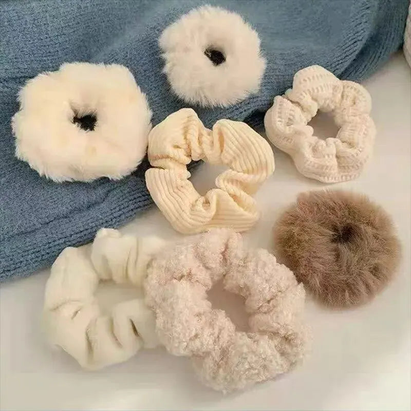 7 Piece Women's Plush Hair Scrunchies Set - Solid Color Cotton Blend Ponytail Holders & Hair Ties