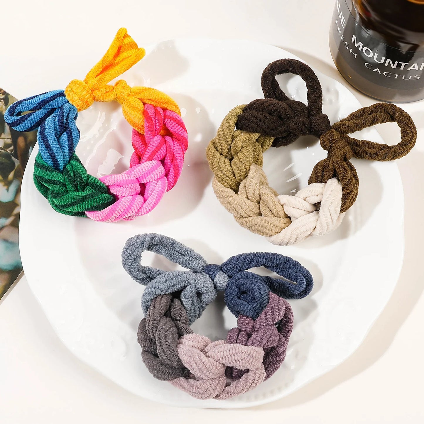 Colorful Bow Hair Ties Set - Hand-Woven Elastic Scrunchies - Fashion Ponytail Holders for Women