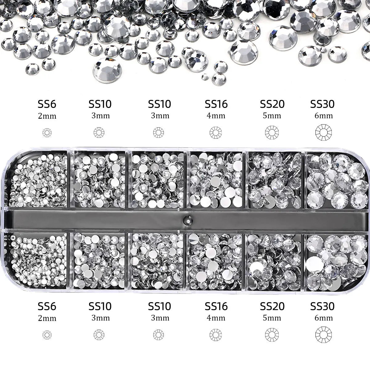 2400+ Shiny Clear Crystal Nail Rhinestones - Mixed Size Glass Flatback Gems Kit