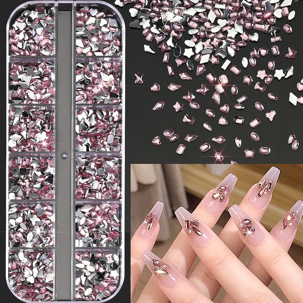 12-Grid Ocean Gold Nail Art Charms Set - Shell, Seahorse & Starfish with White Pearl Gems & Metal Studs