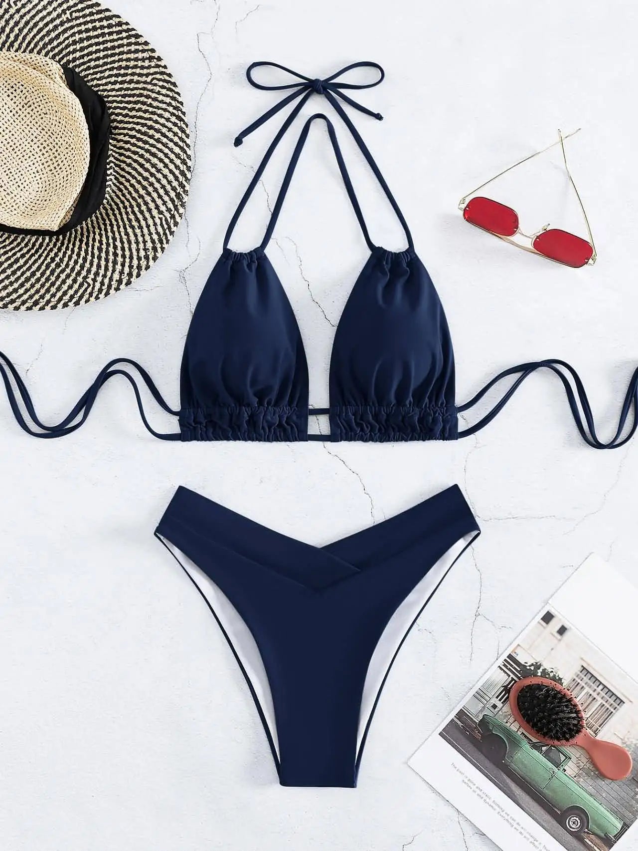 Nylon Solid Bikini Swimwear Sexy Fashion High Waist Two-Piece Swimsuit 2025 New Style