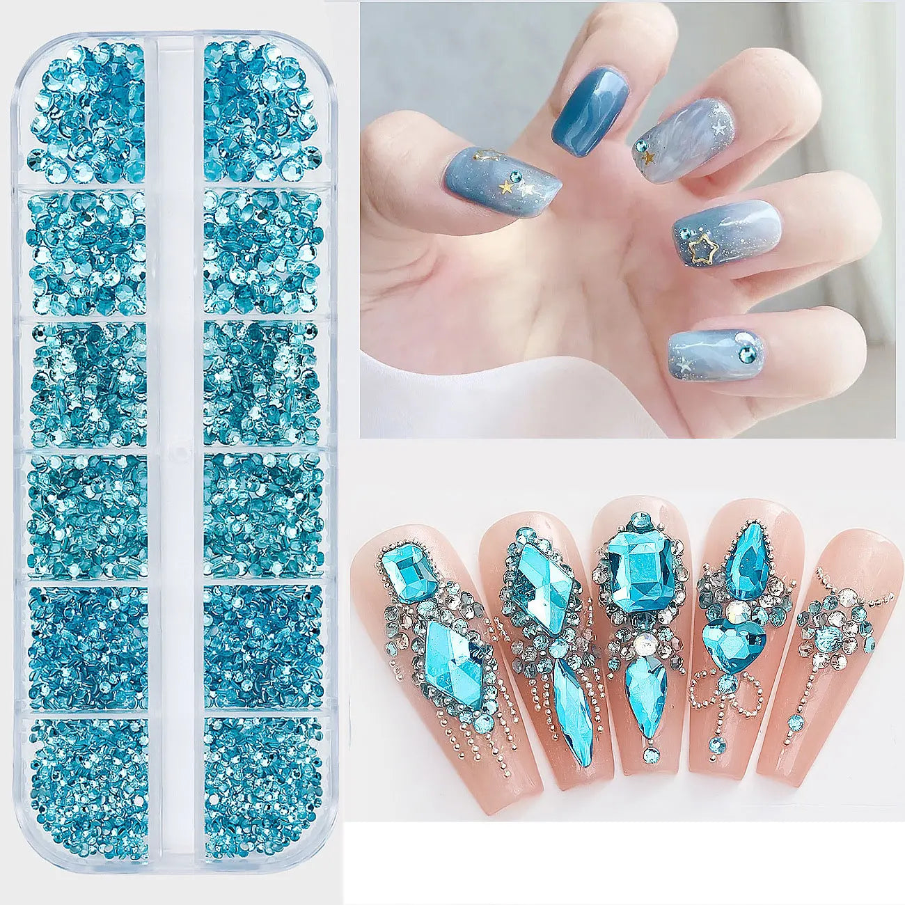 2400+ Shiny Clear Crystal Nail Rhinestones - Mixed Size Glass Flatback Gems Kit