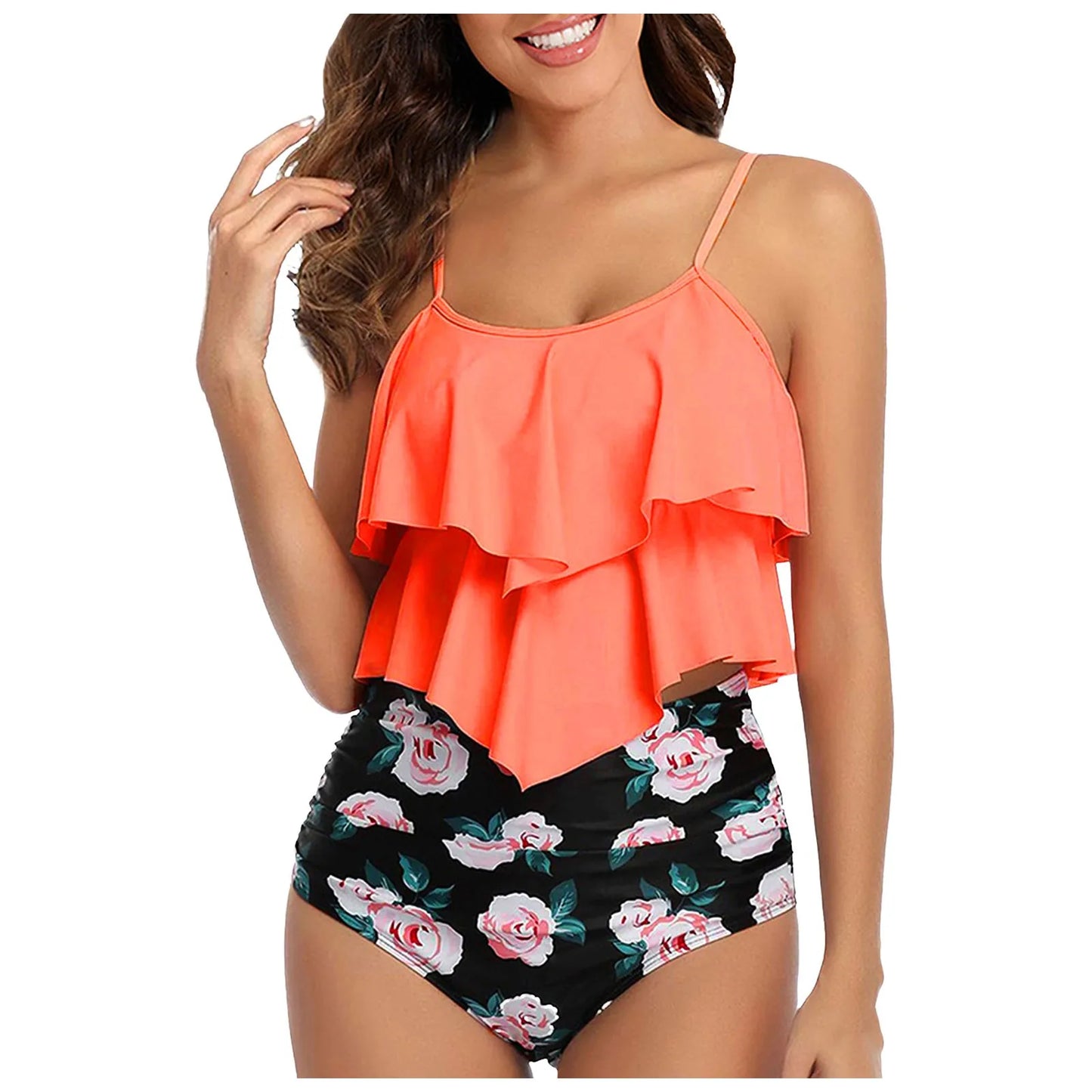 Ladies Vintage Swimsuits - Ruffle Ruched Split Design