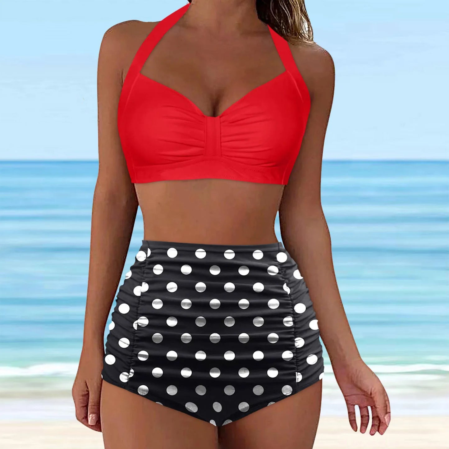 High Waisted Push-Up Tankini Set - Vintage Two-Piece Swimsuit with Underwire Support