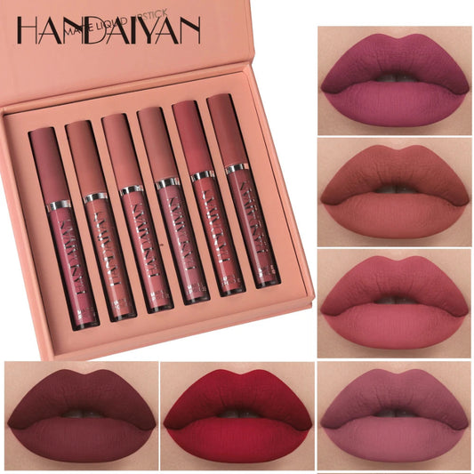 HANDAIYAN 6-Piece Non-Stick Liquid Lipstick Set - Long-Lasting Matte Finish Lip Gloss Gift Box Collectionple