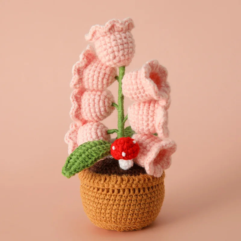 Illuminated Crochet Bell Orchid | Handmade Potted Flower Decoration