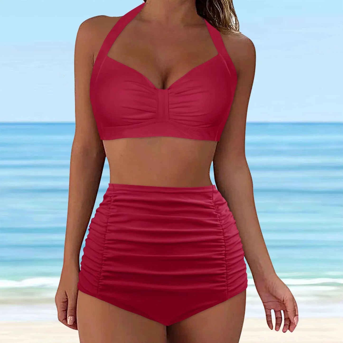 High Waisted Push-Up Tankini Set - Vintage Two-Piece Swimsuit with Underwire Support