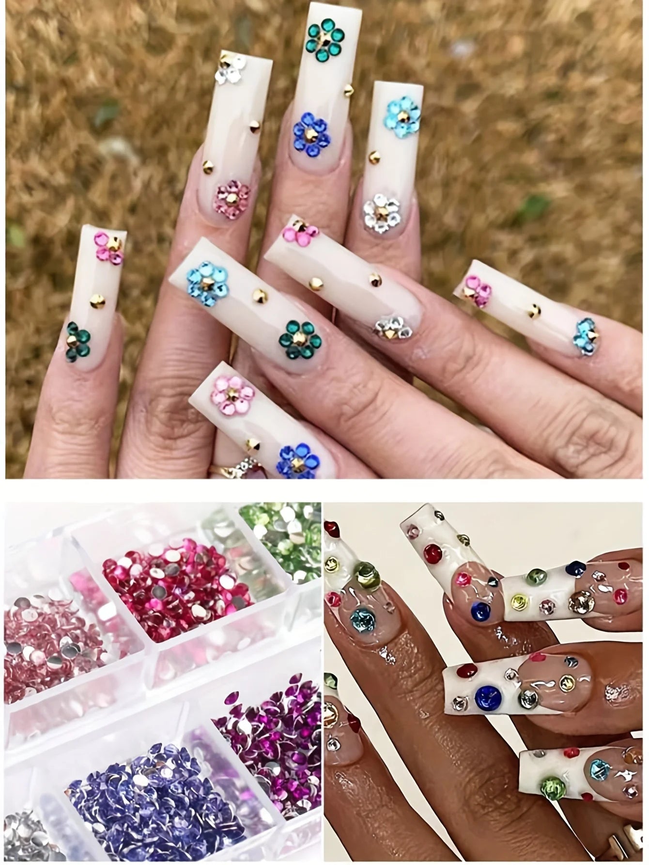 12-Grid Shimmering Crystal Nail Art Rhinestones - Multi-Use Flatback Gemstones for Nails, Shoes & Accessories