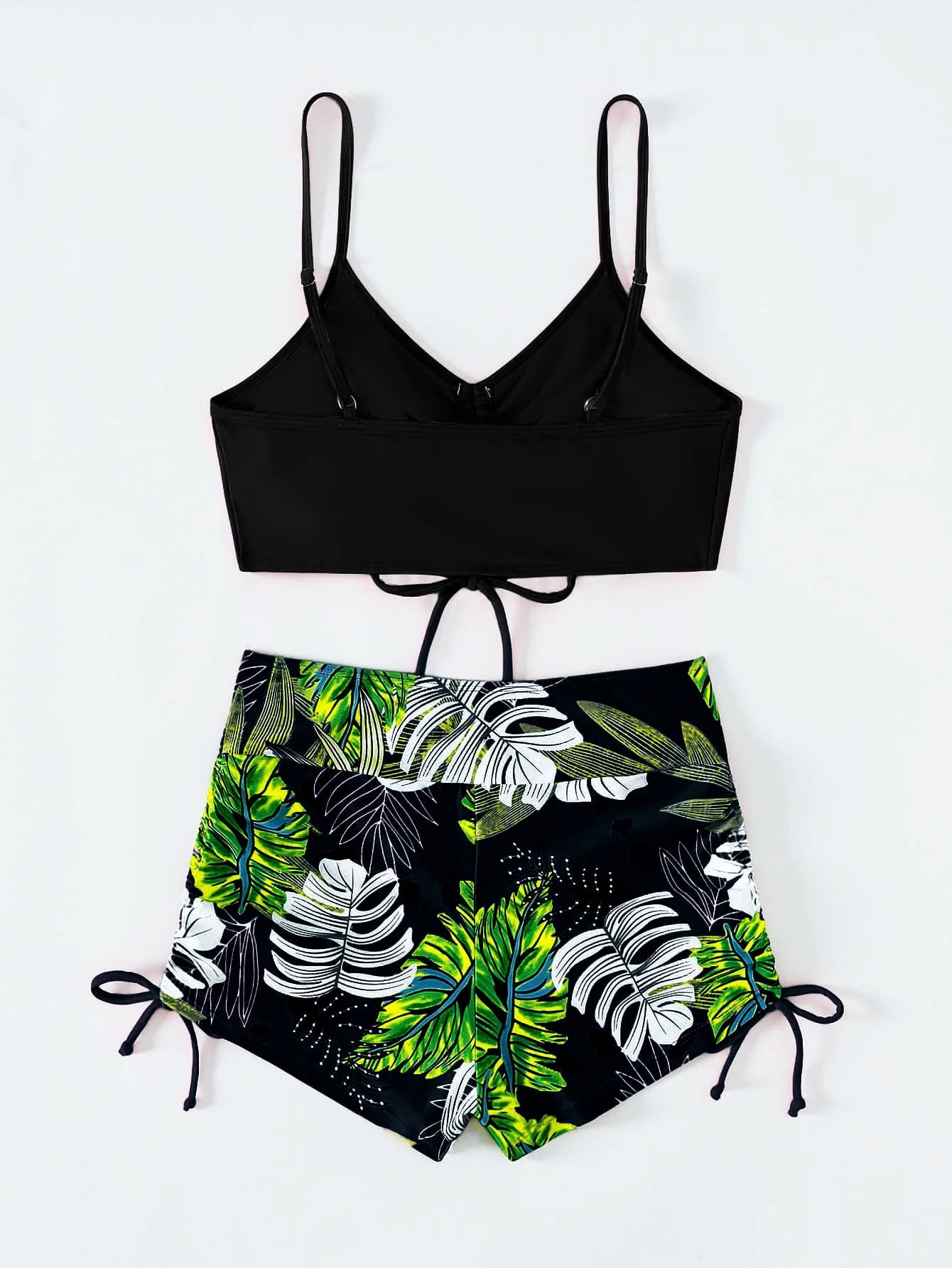 Drawstring Front Shorts Bikinis 2025 High Waist Swimsuit Women Swimwear Two-Piece Set