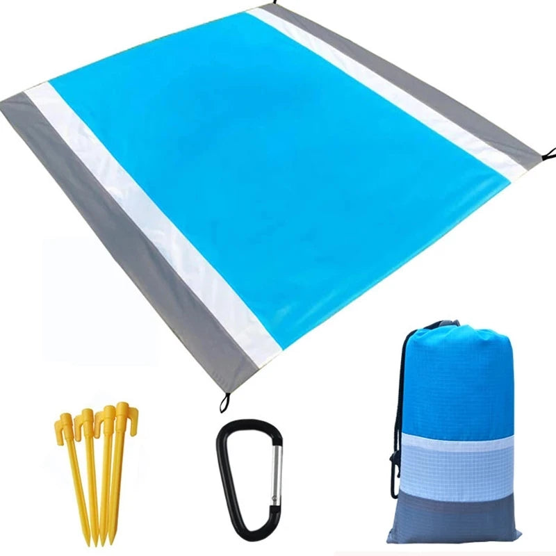 2x2.1m Waterproof Beach Blanket | Portable Sand-Free Picnic Mat with Anchors