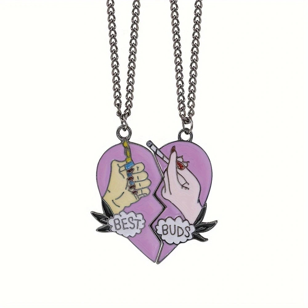 Fashion Best Friends Honey Love Couple Pendant Necklace Set - Broken Heart BFF Friendship Jewelry Gift (2 Pcs)