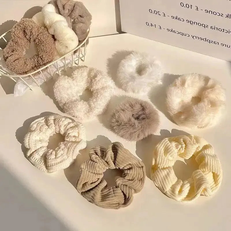 7 Piece Women's Plush Hair Scrunchies Set - Solid Color Cotton Blend Ponytail Holders & Hair Ties