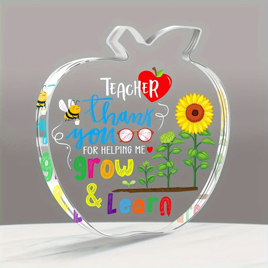 Crystal Teacher Appreciation Paperweight | "Thank You for Helping Me Grow & Learn" Gift