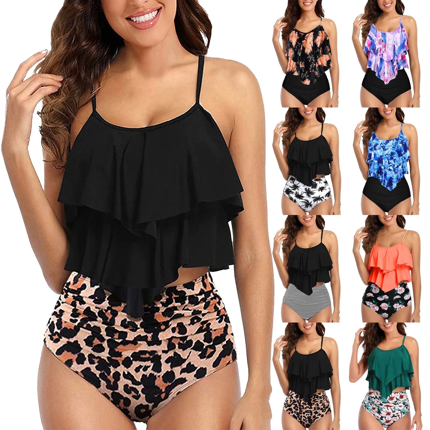 Ladies Vintage Swimsuits - Ruffle Ruched Split Design