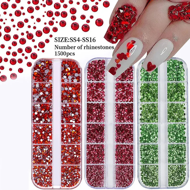 2400+ Shiny Clear Crystal Nail Rhinestones - Mixed Size Glass Flatback Gems Kit
