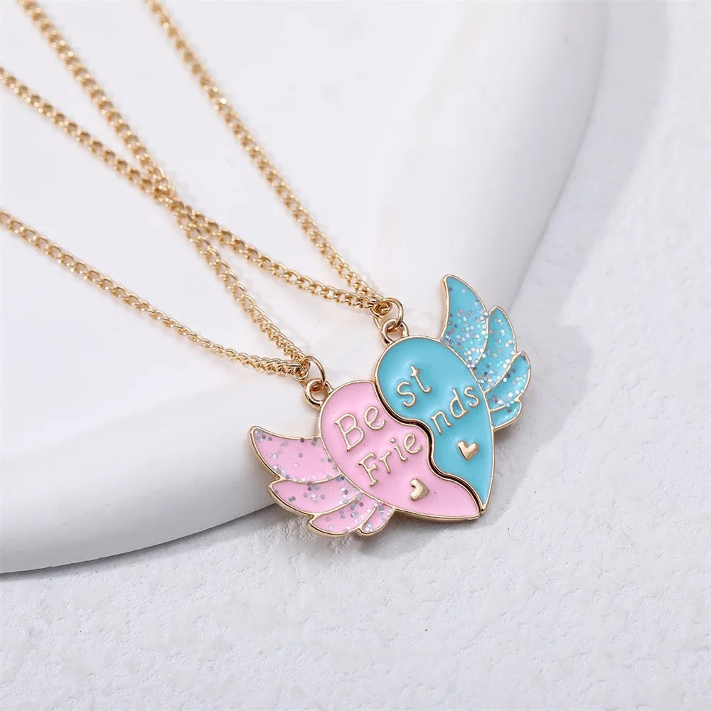 Fashion Best Friends Honey Love Couple Pendant Necklace Set - Broken Heart BFF Friendship Jewelry Gift (2 Pcs)