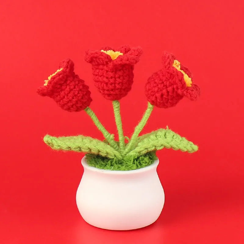 Illuminated Crochet Bell Orchid | Handmade Potted Flower Decoration