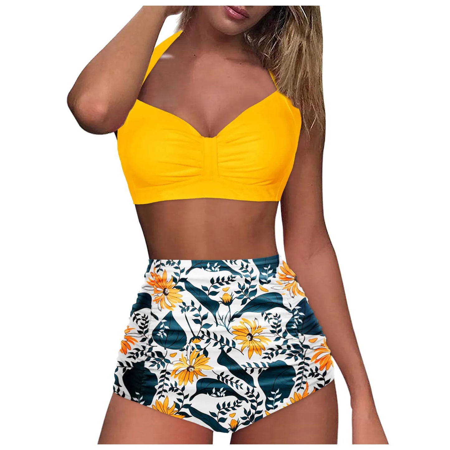 High Waisted Push-Up Tankini Set - Vintage Two-Piece Swimsuit with Underwire Support