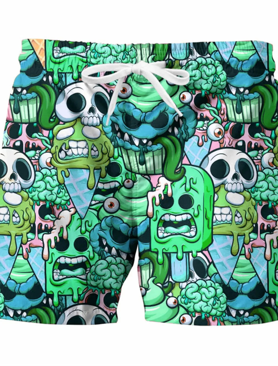 Men's Graphic Skull Swim Trunks - Quick Dry Beach Shorts with Elastic Waist