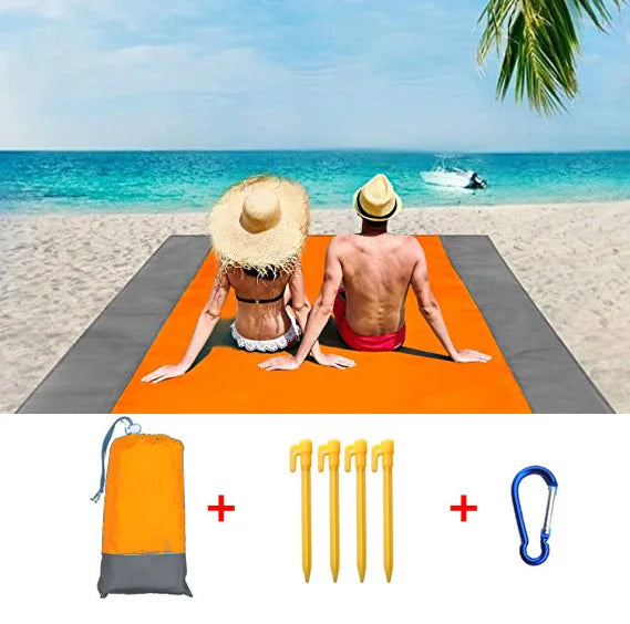 2x2.1m Waterproof Beach Blanket | Portable Sand-Free Picnic Mat with Anchors