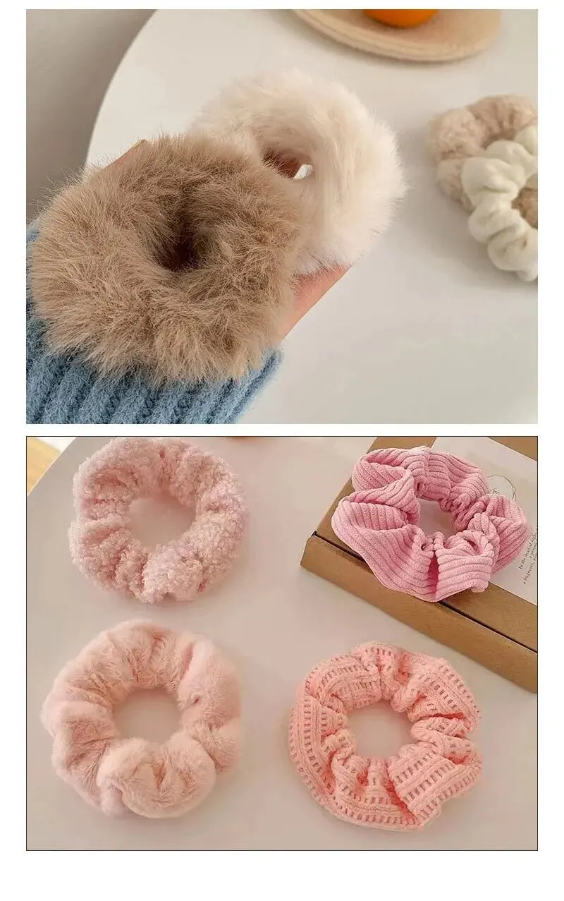 7 Piece Women's Plush Hair Scrunchies Set - Solid Color Cotton Blend Ponytail Holders & Hair Ties