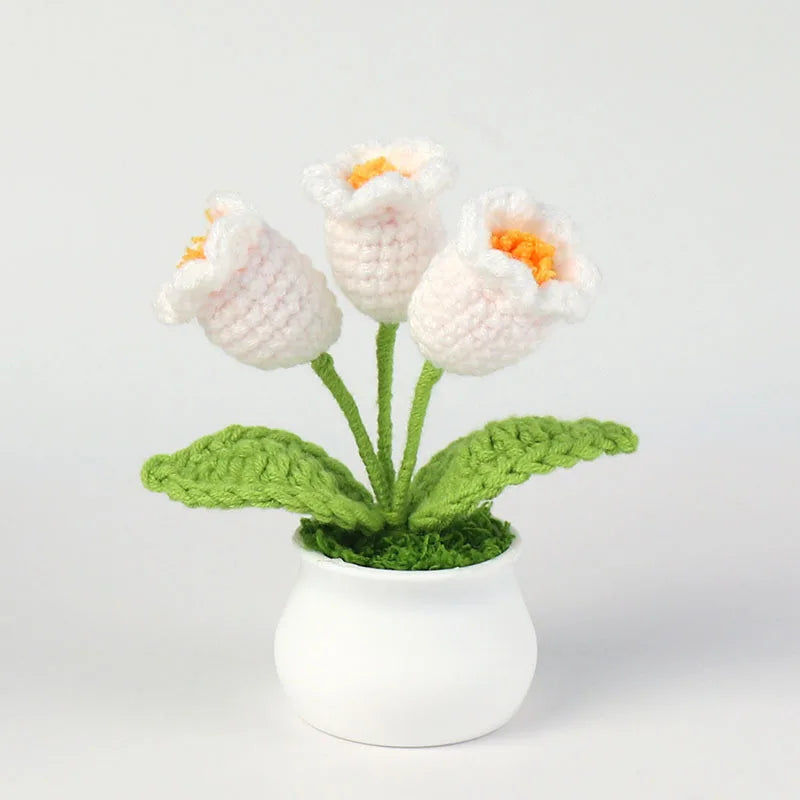 Illuminated Crochet Bell Orchid | Handmade Potted Flower Decoration