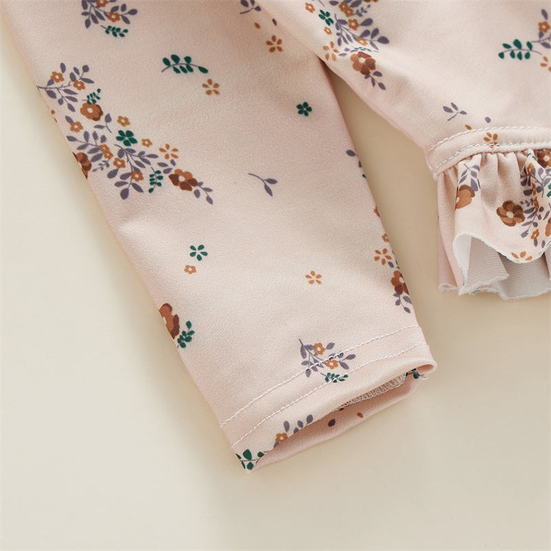 Baby Girl Floral Swimsuit - Backless Ruffled Long Sleeve Bodysuit (0-4 Years)