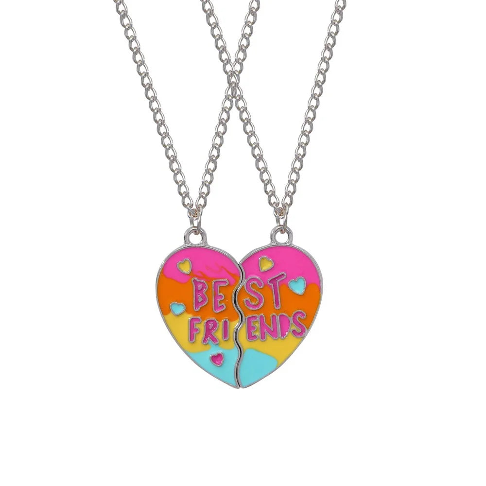 Fashion Best Friends Honey Love Couple Pendant Necklace Set - Broken Heart BFF Friendship Jewelry Gift (2 Pcs)