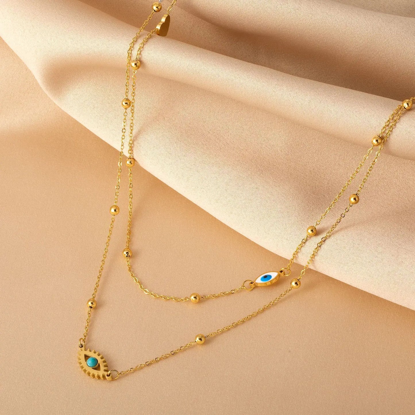 Stainless Steel Multilayer 2-in-1 Eye Pendant Necklace - Trendy Women's Clavicle Chain Jewelry Gift