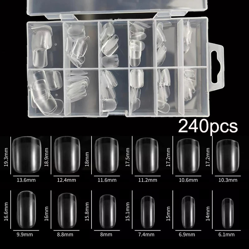 240Pcs Half Matte XXS Almond Nail Tips - Full Cover Soft Gel False Nails
