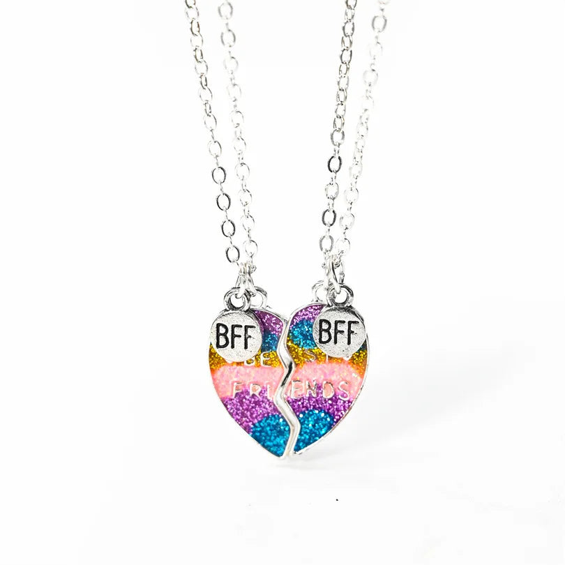 Fashion Best Friends Honey Love Couple Pendant Necklace Set - Broken Heart BFF Friendship Jewelry Gift (2 Pcs)
