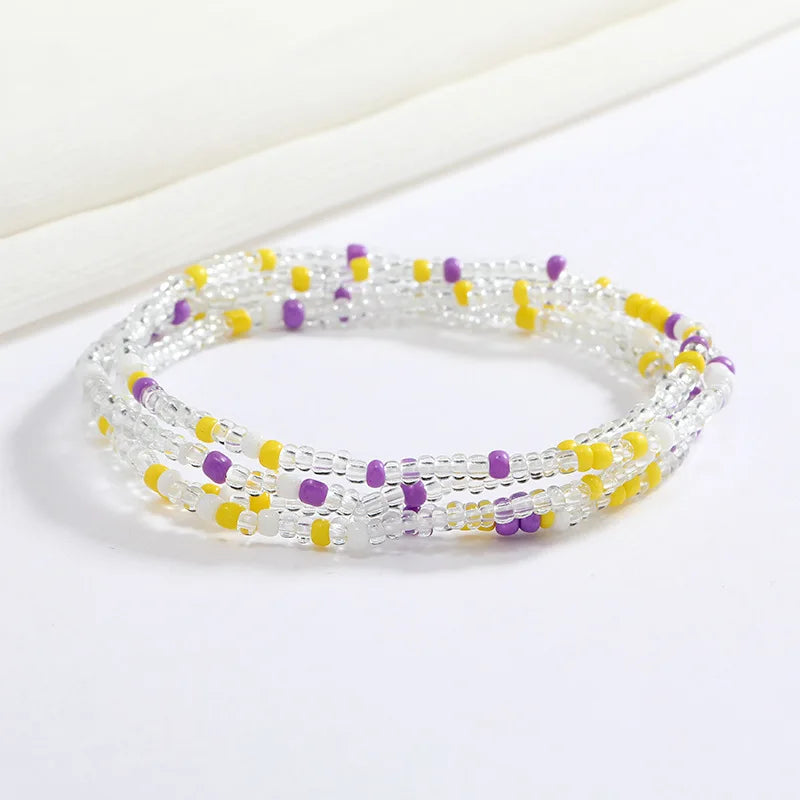 Women's Hand Beaded Glass Body Chain - Elastic Waist Belly Chain Jewelry