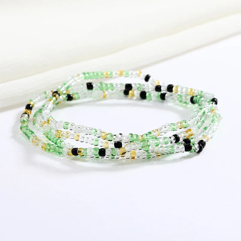 Women's Hand Beaded Glass Body Chain - Elastic Waist Belly Chain Jewelry