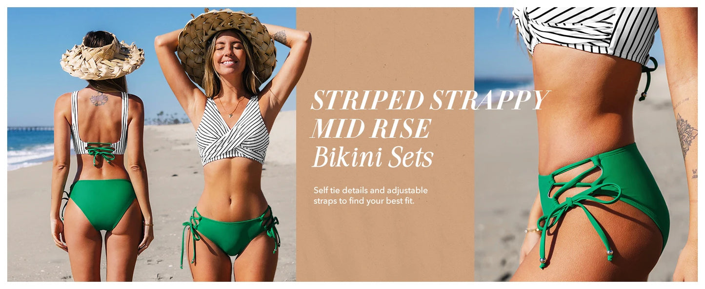 Women's Front Cross Lace Up Bandeau Bikini Set Two Piece Swimsuit