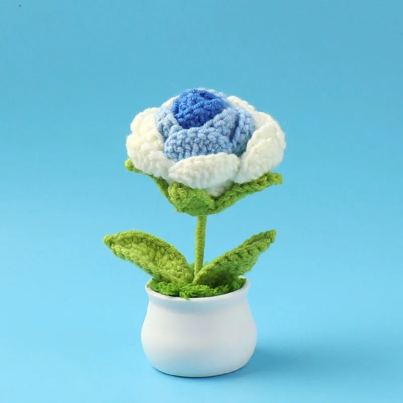 Decorative Knitted Rose Pot | Artificial Flowers for Home & Celebration Decor