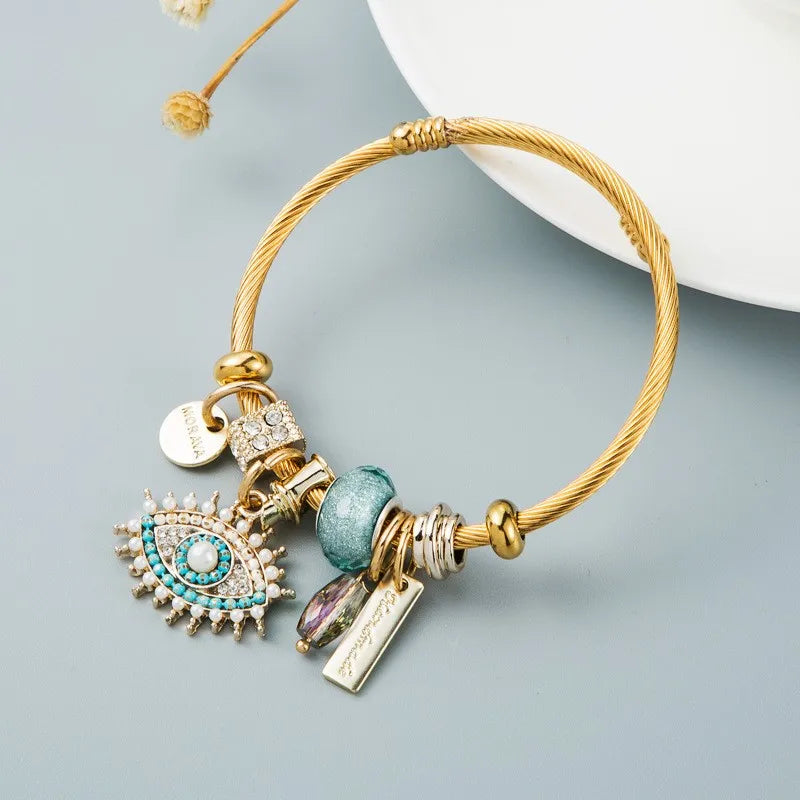 Personalized DIY Devil's Eye Crystal Pendant Gold Plated Bracelet - Fashion Internet Celebrity Charm Bracelet for Women