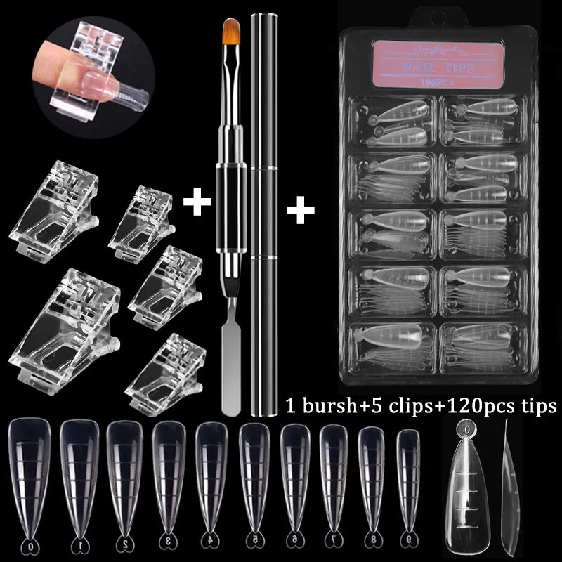 100-Piece Complete Acrylic Nail Tips Set - Full Coverage False Nails with UV Gel Tools for Professional Manicures