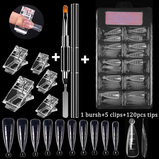 100-Piece Complete Acrylic Nail Tips Set - Full Coverage False Nails with UV Gel Tools for Professional Manicures