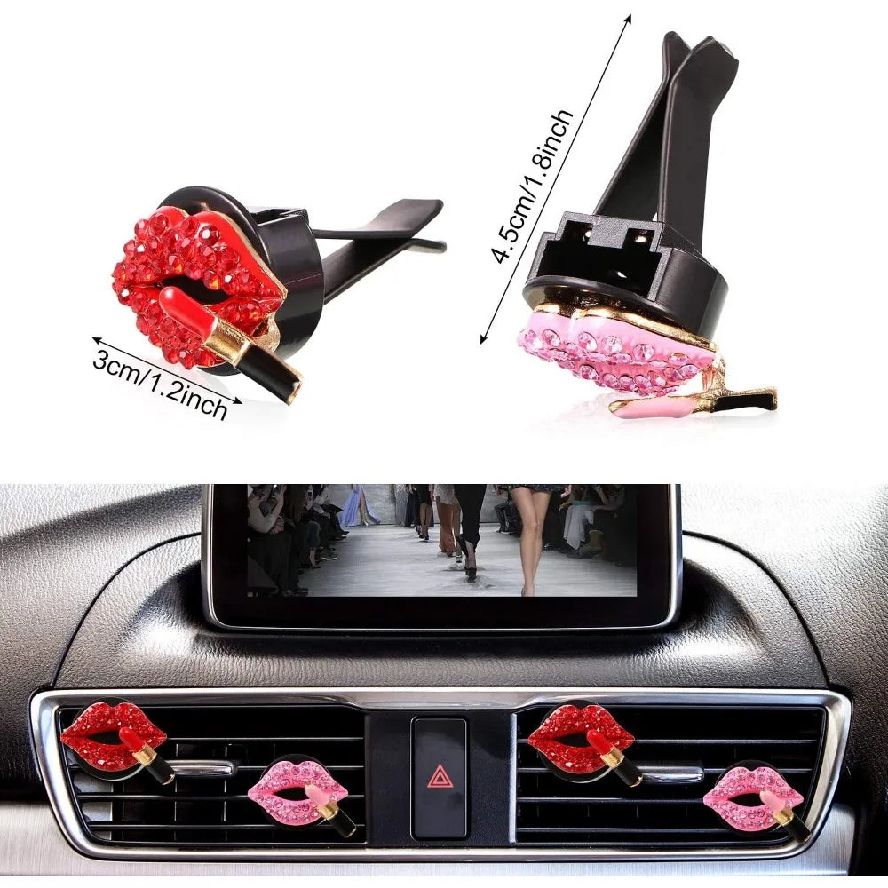 Diamond Red Lips Car Vent Clip | Lemon Scent Air Freshener for Auto Interior