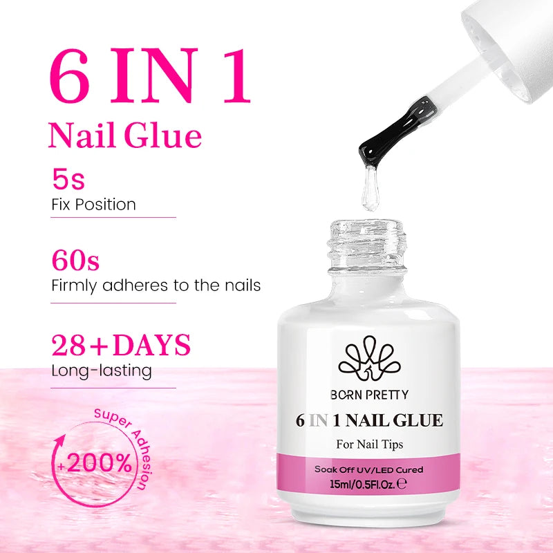 BORN PRETTY 6 in 1 Nail Glue Gel - Extra Strong Adhesive for Press On Nails & Extensions