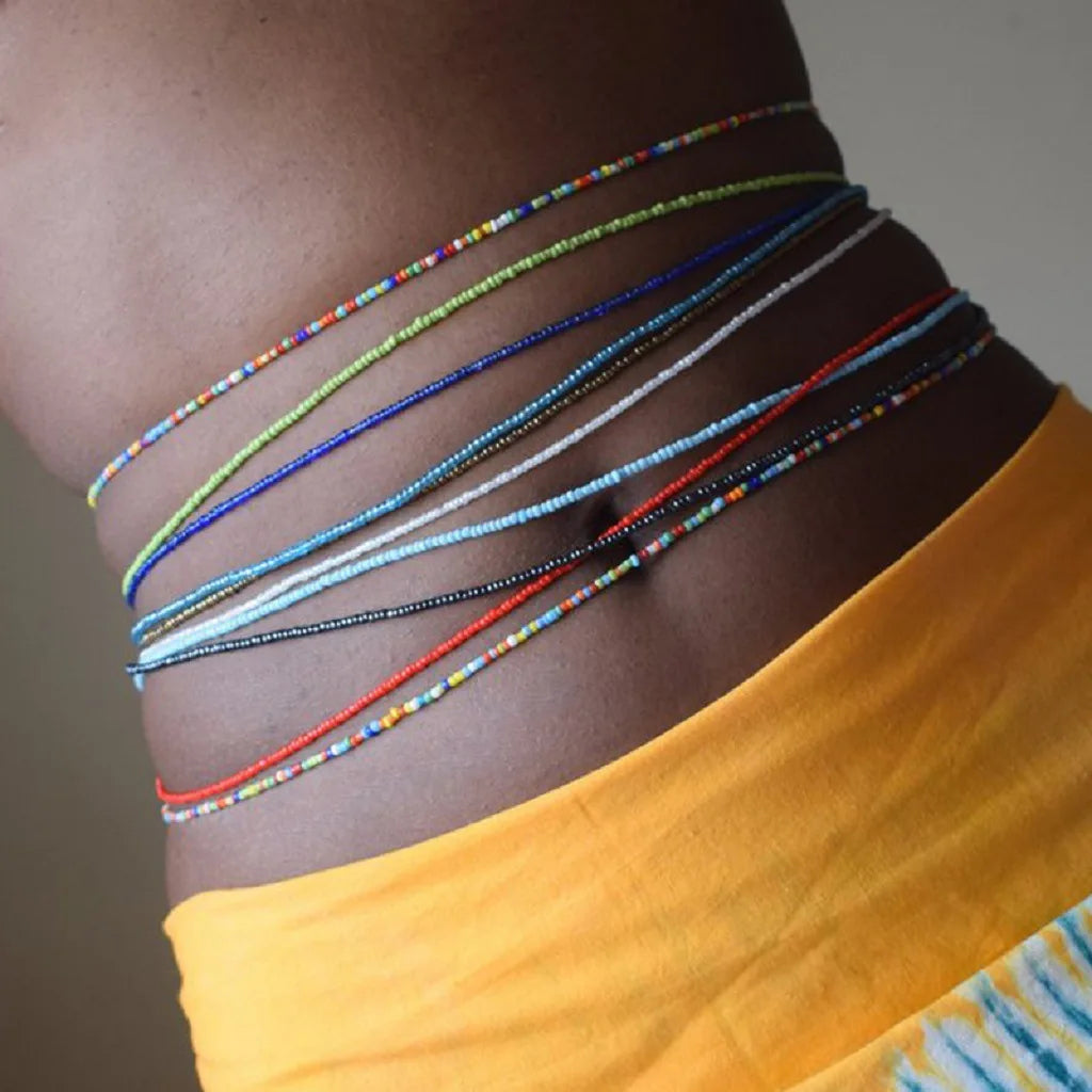 Women's Hand Beaded Glass Body Chain - Elastic Waist Belly Chain Jewelry
