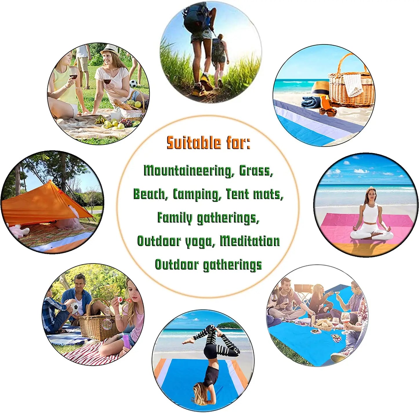2x2.1m Waterproof Beach Blanket | Portable Sand-Free Picnic Mat with Anchors