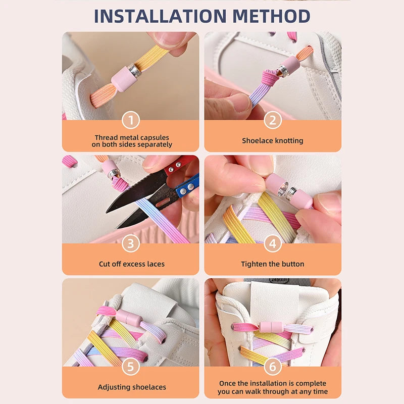 No Tie Elastic Shoe Laces with Colorful Buckle - Pearl Light Fashion Shoelaces