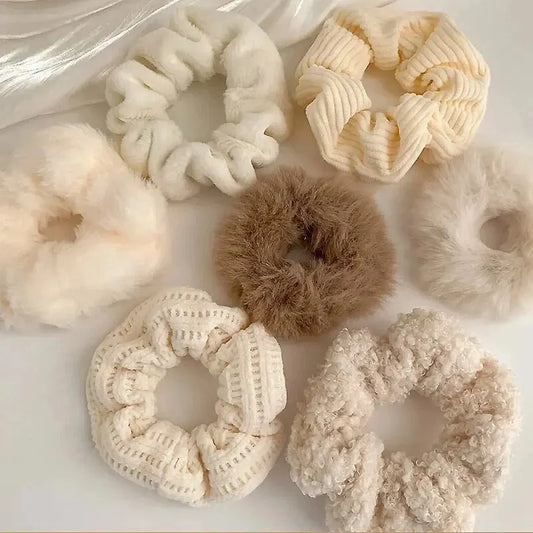 7 Piece Women's Plush Hair Scrunchies Set - Solid Color Cotton Blend Ponytail Holders & Hair Ties