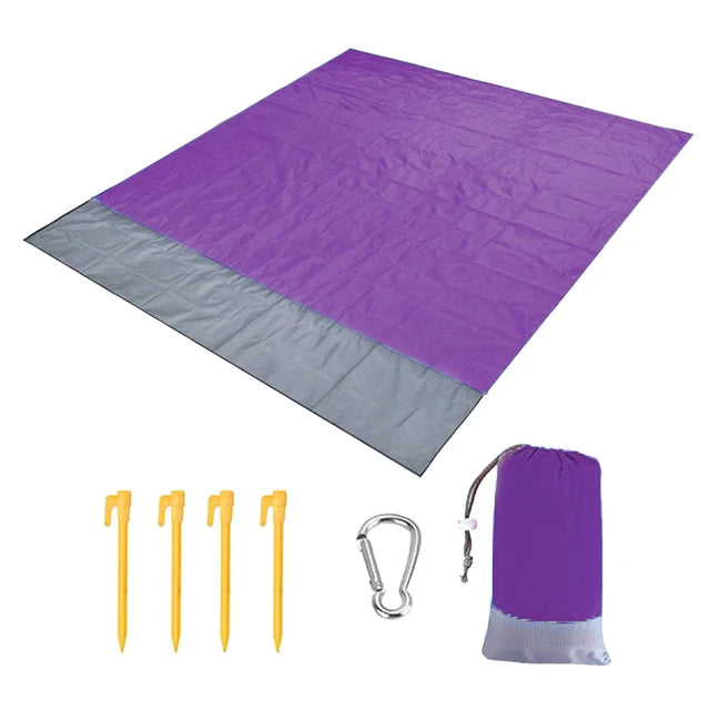 2x2.1m Waterproof Beach Blanket | Portable Sand-Free Picnic Mat with Anchors