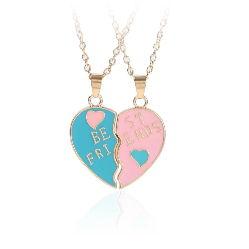Fashion Best Friends Honey Love Couple Pendant Necklace Set - Broken Heart BFF Friendship Jewelry Gift (2 Pcs)