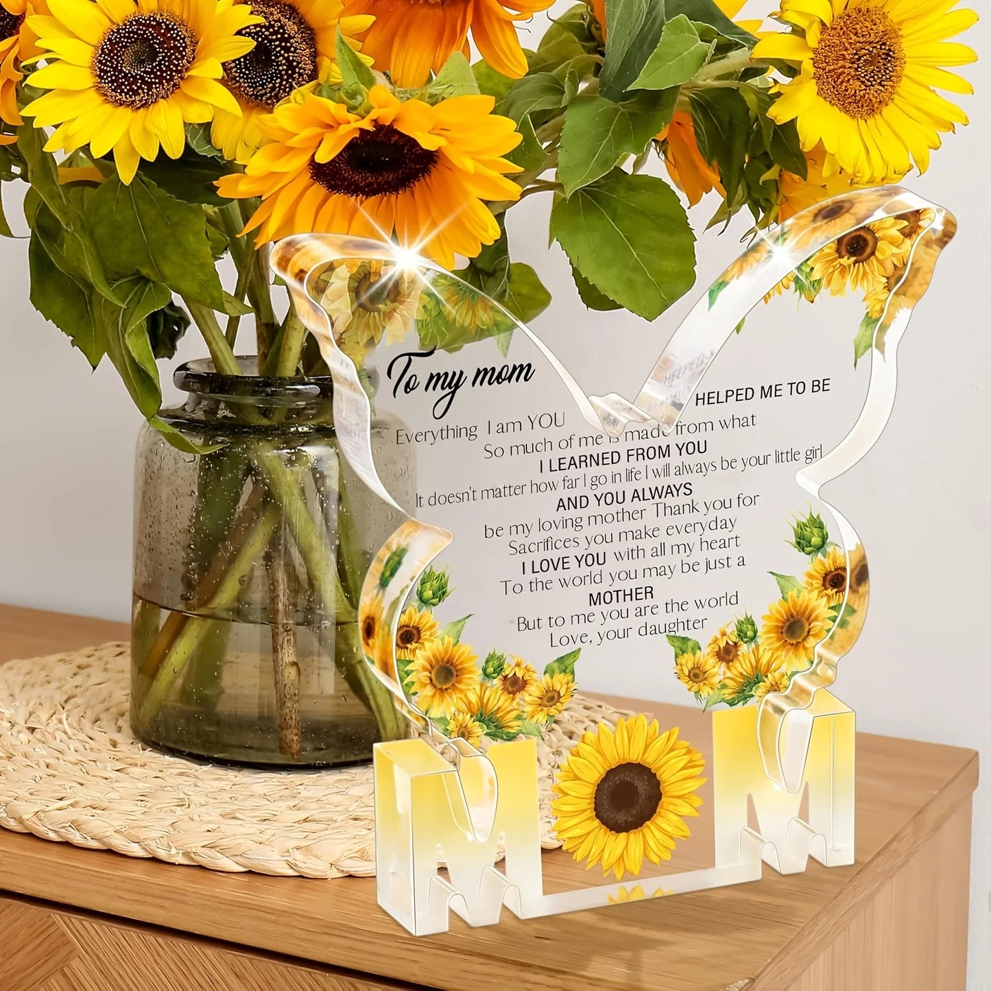 Butterfly Sunflower Acrylic Plaque | Heartfelt Gift for Mom from Daughter or Son