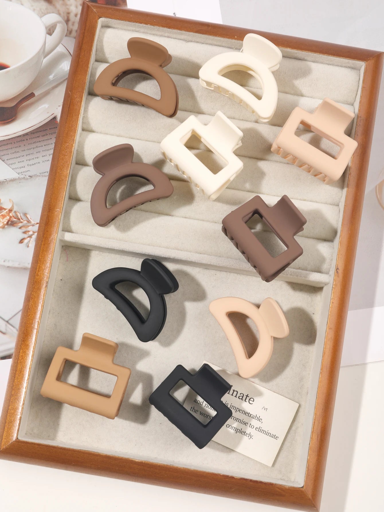 5-Piece Small Flower Hair Claw Clips Set - Matte Rectangle Jaw Clips & Semicircle Barrettes for Thin Hair