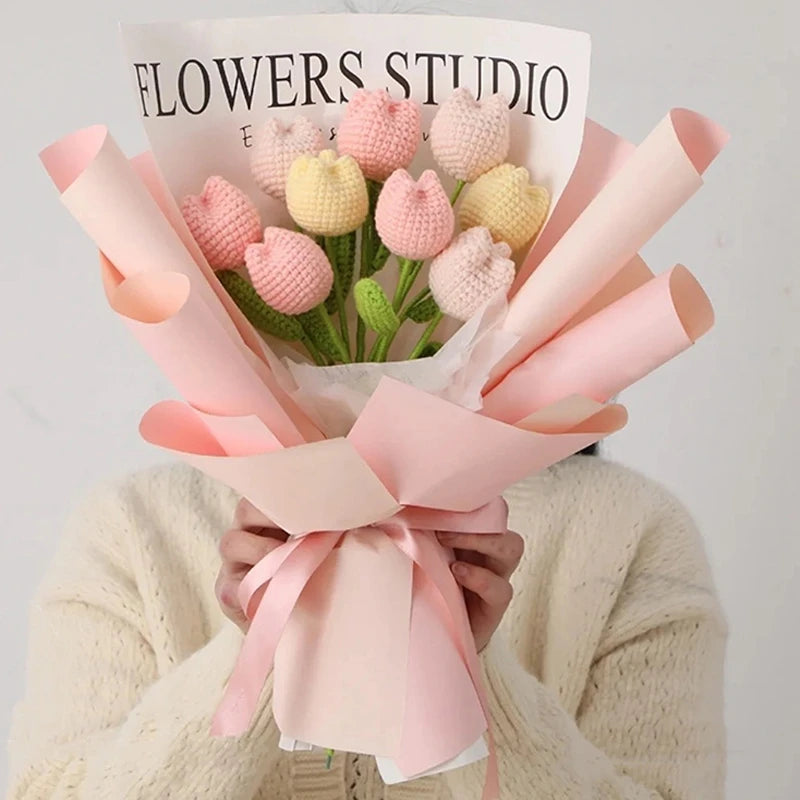 Handcrafted Crochet Tulip Flower - Artificial Woven Tulip for Home Decoration, Weddings & Mother's Day Gifts